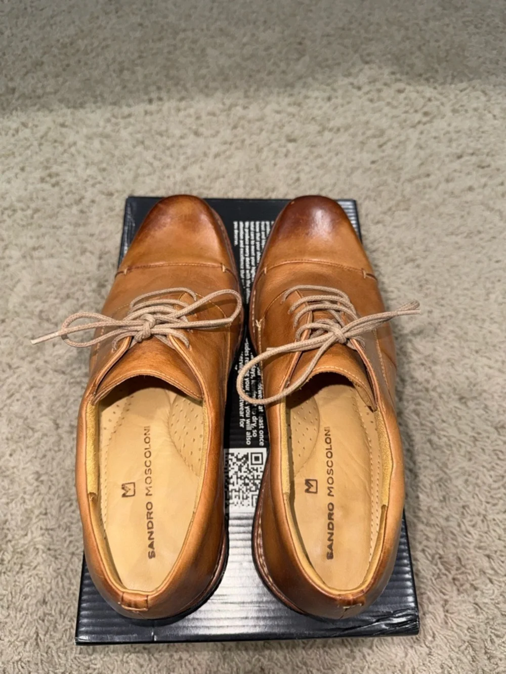 Sandro Moscoloni Men's Cognac Leather Cap-Toe Derby